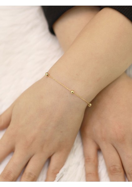 14 Ayar Altın Sıralı Top Bileklik