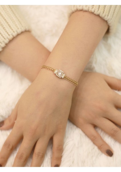 14 Ayar Altın Viyana Zincir Kare Baget Bileklik