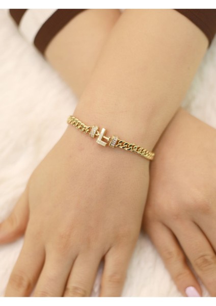 14 Ayar Altın Kalın L Harfli Gurmet Bileklik