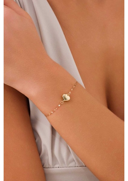 14 Ayar Altın Aynalı Kalp Bileklik