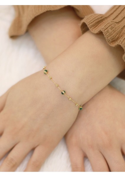 14 Ayar Altın Küçük Yeşil Gözlü Bileklik