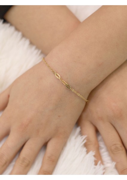 14 Ayar Altın Elips Ataş Bileklik