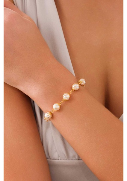 14 Ayar Altın Kafesli Inci Bileklik