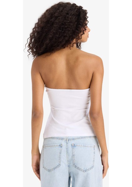 Slim Fit Dar Kesim Straplez Beyaz Bluz F4425AX25SM