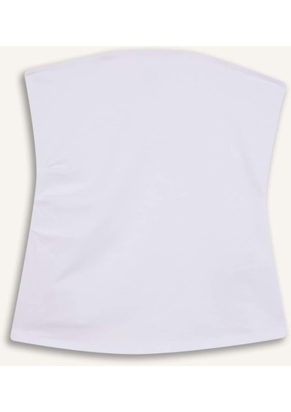 Slim Fit Dar Kesim Straplez Beyaz Bluz F4425AX25SM