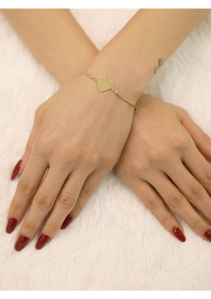 14 Ayar Altın Balık Sırtı Zincir Kalpli Bileklik