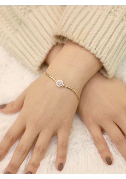 14 Ayar Altın Beyaz Baget Bileklik