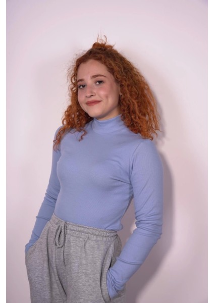 Starinci Kadın Bluz Uzun Balıkçı Yaka Fitilli Bebek Mavisi fiyatları