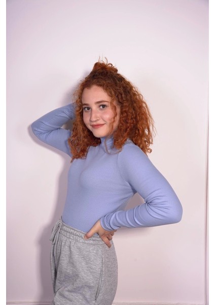 Starinci Kadın Bluz Uzun Balıkçı Yaka Fitilli Bebek Mavisi modelleri