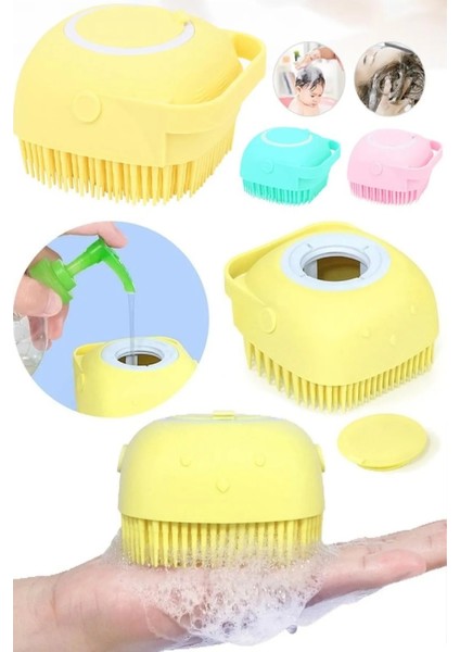 Şampuan Hazneli Kedi Köpek Silikon Duş Fırçası 11 cm Sarı