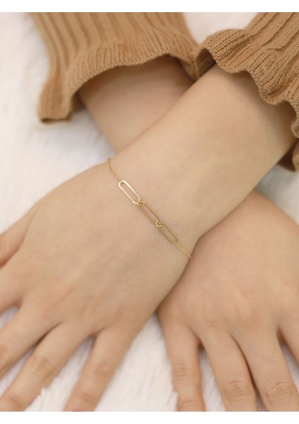 14 Ayar Altın Büyük Ataş Ince Zincir Bileklik