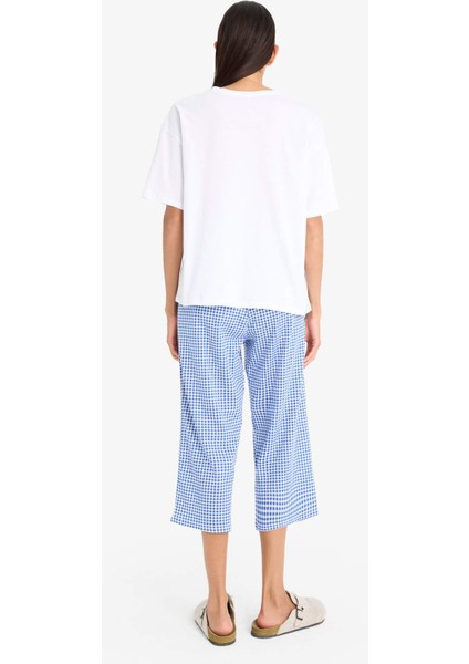 Pijama Takımı Regular Fit Kısa Kollu Baskılı Üst Esnek Belli Kapri Alt-Fall in Love F1959AX25SP