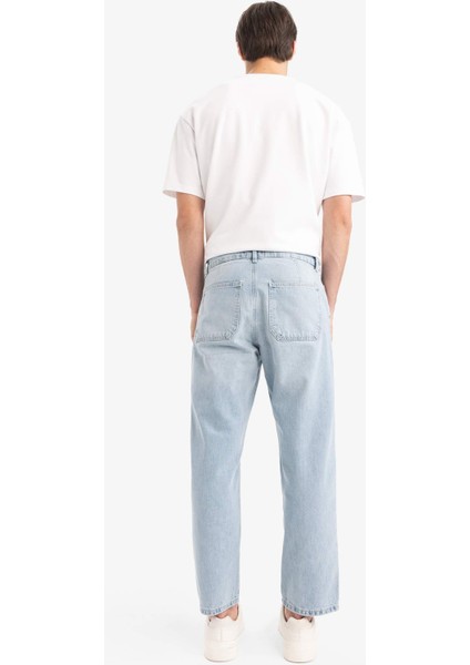 %100 Pamuk Relax Fit Geniş Paça Jean Kar Yıkamalı Pantolon E1376AX25SM