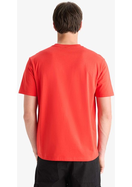 %100 Pamuk Regular Fit Bisiklet Yaka Baskılı Kısa Kollu Tişört F3569AX25SM