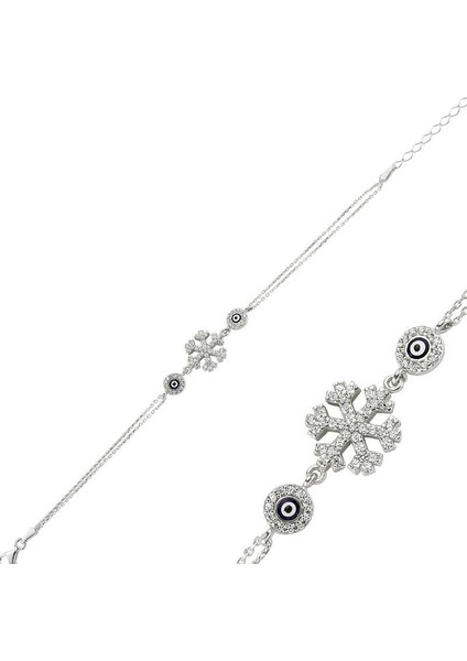 Gümüş Nazarlı Kar Tanesi Bayan Bileklik