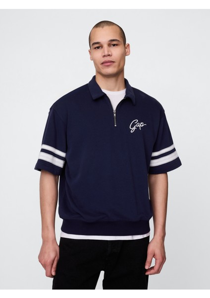 Erkek Lacivert Vintagesoft Fermuarlı Gap Logo T-Shirt