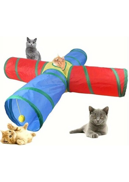 4 Yollu Kedi Tüneli Katlanır Gökkuşağı Kedi Köpek Oyun Tüneli Evcil Hayvan Oyun Tüneli 125 cm