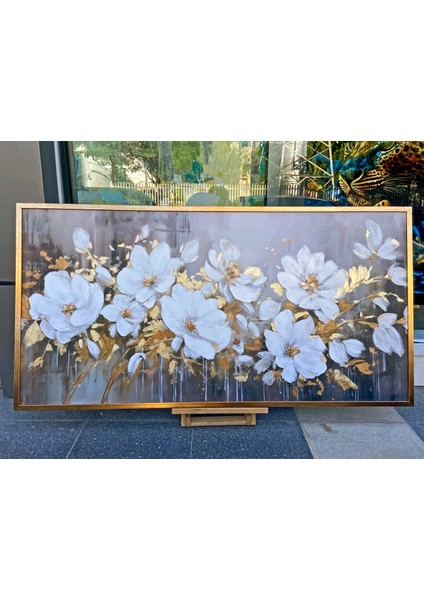 Yağlı Boya Dokulu Tablo Dalda Beyaz Papatyalar U02013