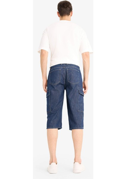 %100 Pamuk Hafif Kumaş Regular Fit Jean Uzun Bermuda Şort F4222AX25SM