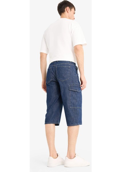 %100 Pamuk Hafif Kumaş Regular Fit Jean Uzun Bermuda Şort F4222AX25SM