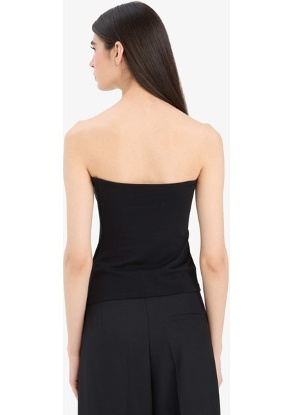 Slim Fit Dar Kesim Straplez Siyah Bluz F4425AX25SM