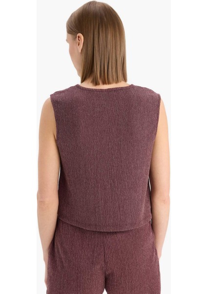 Boxy Fit Bisiklet Yaka Bürümcük Atlet F4439AX25SM