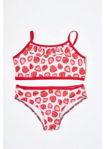 Kız Çocuk Bikini Takımı Ince Askılı Çilek Desenli