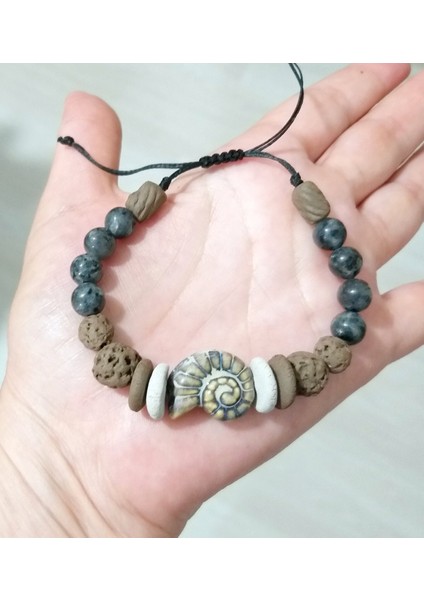 Spektrolit Doğaltaşlı Seramik Salyangoz ve Toprak Boncuklu Unisex Bileklik indirimleri