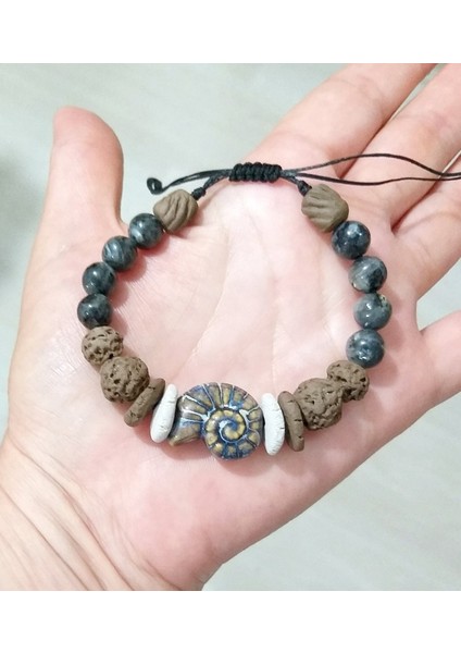 Spektrolit Doğaltaşlı Seramik Salyangoz ve Toprak Boncuklu Unisex Bileklik