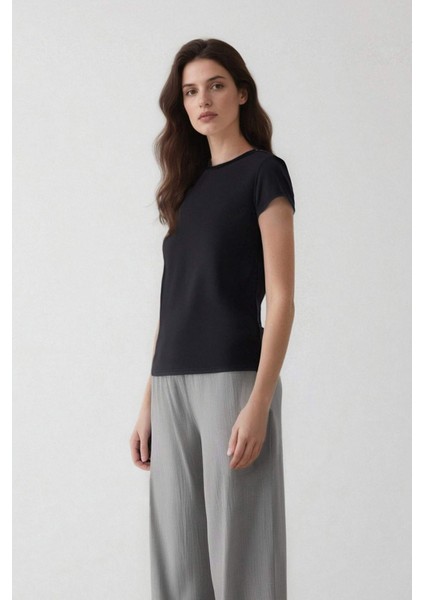 Fitted Bisiklet Yaka Basic Düz Kısa Kollu Siyah Tişört F3833AX25SM modelleri