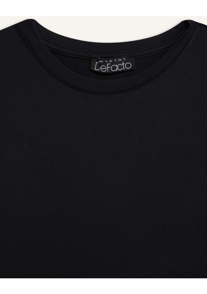Fitted Bisiklet Yaka Basic Düz Kısa Kollu Siyah Tişört F3833AX25SM