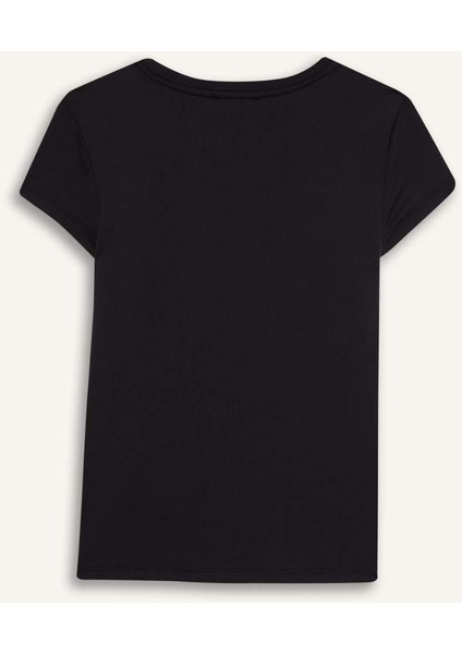 Fitted Bisiklet Yaka Basic Düz Kısa Kollu Siyah Tişört F3833AX25SM
