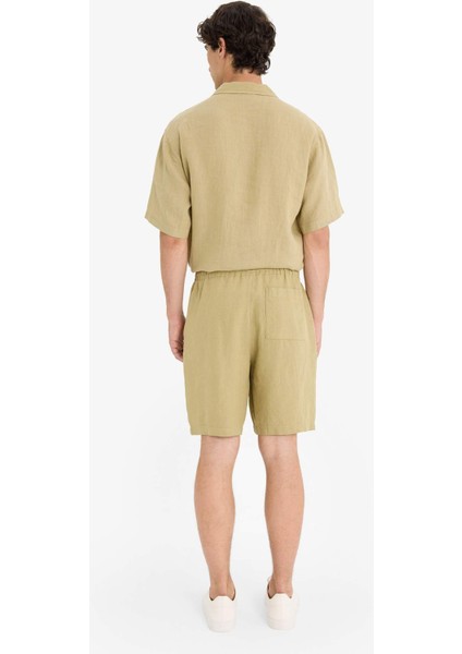 %100 Keten Relax Fit Bermuda Şort F4599AX25HS