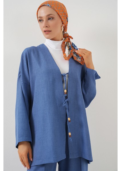 Kadın Keten Kimono Ikili Takım 6727 - Indigo fiyatları