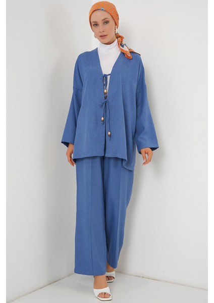 Kadın Keten Kimono Ikili Takım 6727 - Indigo modelleri