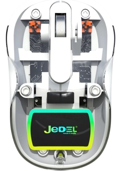 Jedel WD141 Kablosuz Mouse Bluetooth + 2.4ghz Kablosuz Şarj Edilebilir Mouse Şeffaf-Beyaz Macbook Uyumlu