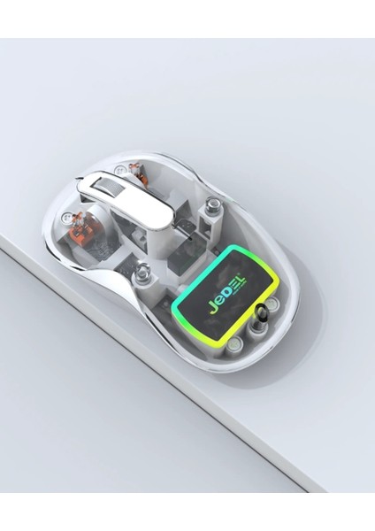Jedel WD141 Kablosuz Mouse Bluetooth + 2.4ghz Kablosuz Şarj Edilebilir Mouse Şeffaf-Beyaz Macbook Uyumlu