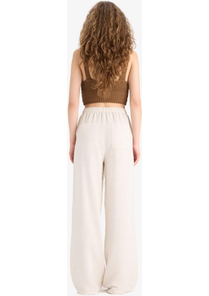 Wide Leg Cepli Yüksek Bel Standart Boy Keten Karışımlı Pantolon F5024AX25SP