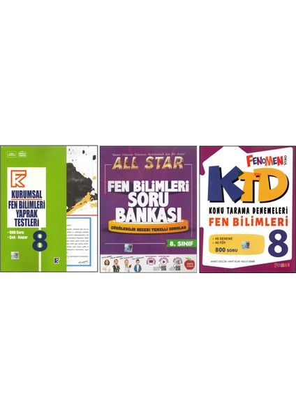 Kurmay 8.sınıf Kurumsal Yaprak Test+Newton All Star+Fenomen Ktd Fen Bilimleri (3 Kitap)