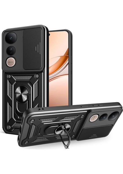 Vivo V50 Lite Kılıf Pars Yüzüklü Standlı Darbe Korumalı Siyah