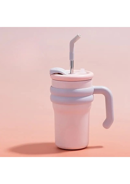 500ML Yalıtımlı Kupa Soğuk ve Sıcak Kahve Tumburu Kapaklı Samanlı 316 Paslanmaz Çelik Su Şişesi Vakum Termos Kupası Kapasite: 500ML/RENK: E (Yurt Dışından)