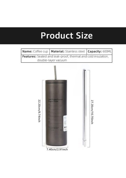 Paslanmaz Çelik Kahve Fincanı Termozlar Çift Duvar Vakum Şişesi Yalıtımlı Dak Portatif Fincan Taşınabilir Buz Amerikan Kahve Kupa Suyu Bottlecapity: 601-700ML/RENK: Siyah (Yurt Dışından)