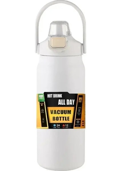 Vakum Paslanmaz Dak Termal Soğuk Sıcak Termos Yalıtımlı Paslanmaz Çelik Su Şişesi ile Samansız Nakliye Suyu Şişe Şişe Kapasitesi: 1500ML/RENK: B-Beyaz (Yurt Dışından)
