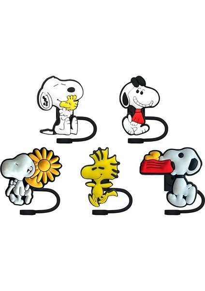 1-5pcs Sevimli Snoopy Pvc Saman Kapak Kapağı 10MM Içecek Saman Fişi Yeniden Kullanılabilir Sıçrama Geçirmez Içme Fincan Aksesuarları Ev Parti Hediyesi Renk: 5PCS-10MM (Yurt Dışından)