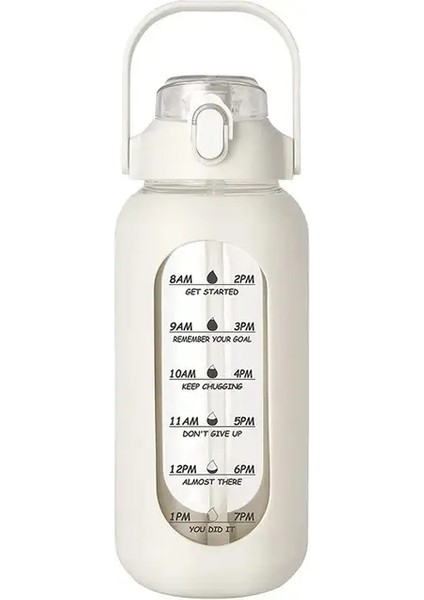 2024 Yeni 946ML/1656ML/1892ML Cam Şişe Silikon Saman Kılıflı ve Zaman Işareti Kampı Ev Ofisi Cam Su Şişesi Kapasite: 32OZ 9.4X9.4X25CM/RENK: Beyaz (Yurt Dışından)