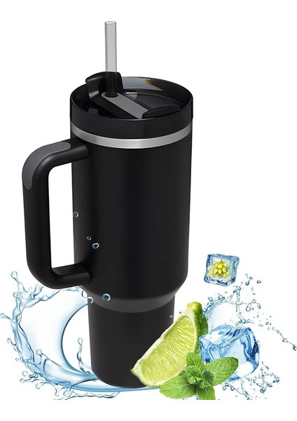 Hanlde ile Yalıtılmış Tumbler 1200ML Metal Paslanmaz Çelik Vakum Taşınabilir Saman Sıcak Kupa Sıcak ve Soğuk Kahve Için Büyük Termal Kupa: 1000-1500ML/RENK: Krem (Yurt Dışından)