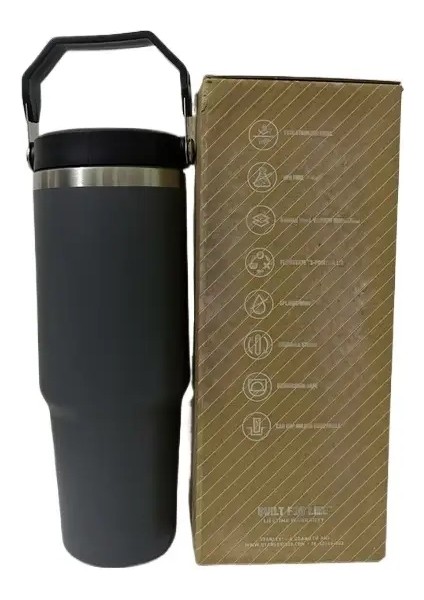 30 Copo Isolado De Aço Inoxidável 30OZ Copo De Carro De Grande Capacidade Com Alça Copo De Palha Portátilcapacity: 887ML/RENK: 887MLGREY (Yurt Dışından)