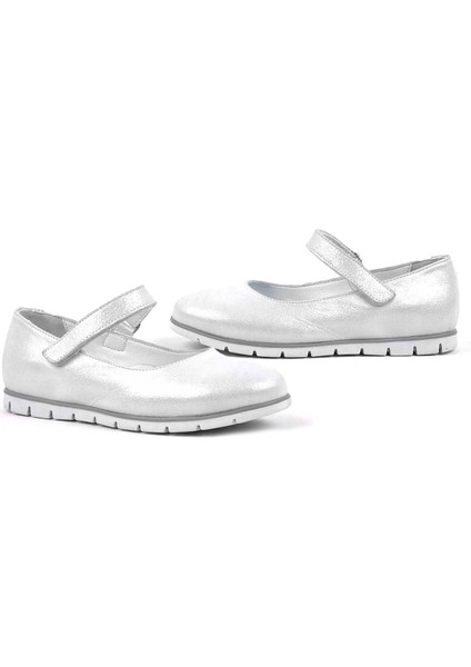 plus Hakiki Deri Gümüş Cırtlı Kız Çocuk Babet fırsatları