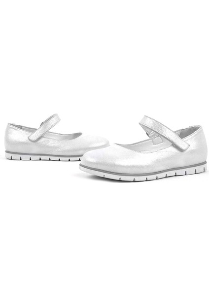 plus Hakiki Deri Gümüş Cırtlı Kız Çocuk Babet indirimleri