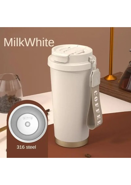 530ML Paslanmaz Çelik Termos Kahve Fincanı Çift Duvar 316 Paslanmaz Çelik Vakum Yalıtımlı Kahve Suyu Şişesi Için Içecek Yazılar Kapasite: 530ML/RENK: Beyaz (Yurt Dışından)